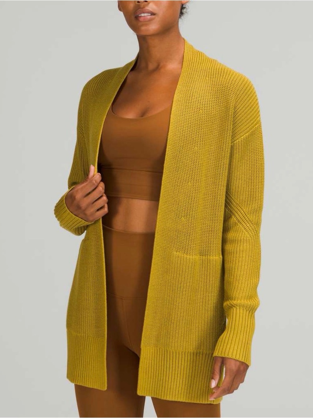 Lululemon Like New Cashlu Sweater Knit Auric Gold Wrap Cardigan Size M/L